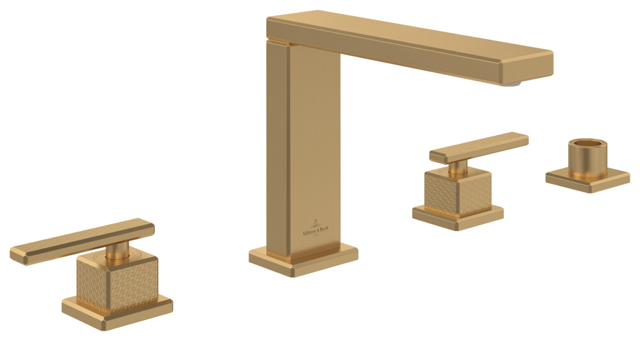 Villeroy Boch Vierloch-Badewannenrandarmatur Mettlach 616x247x170mm Eckig Brushed Gold TVT12600200076 Villeroy Boch Vierloch-Badewannenrandarmatur Mettlach 616x247x170mm Eckig Brushed Gold TVT12600200076