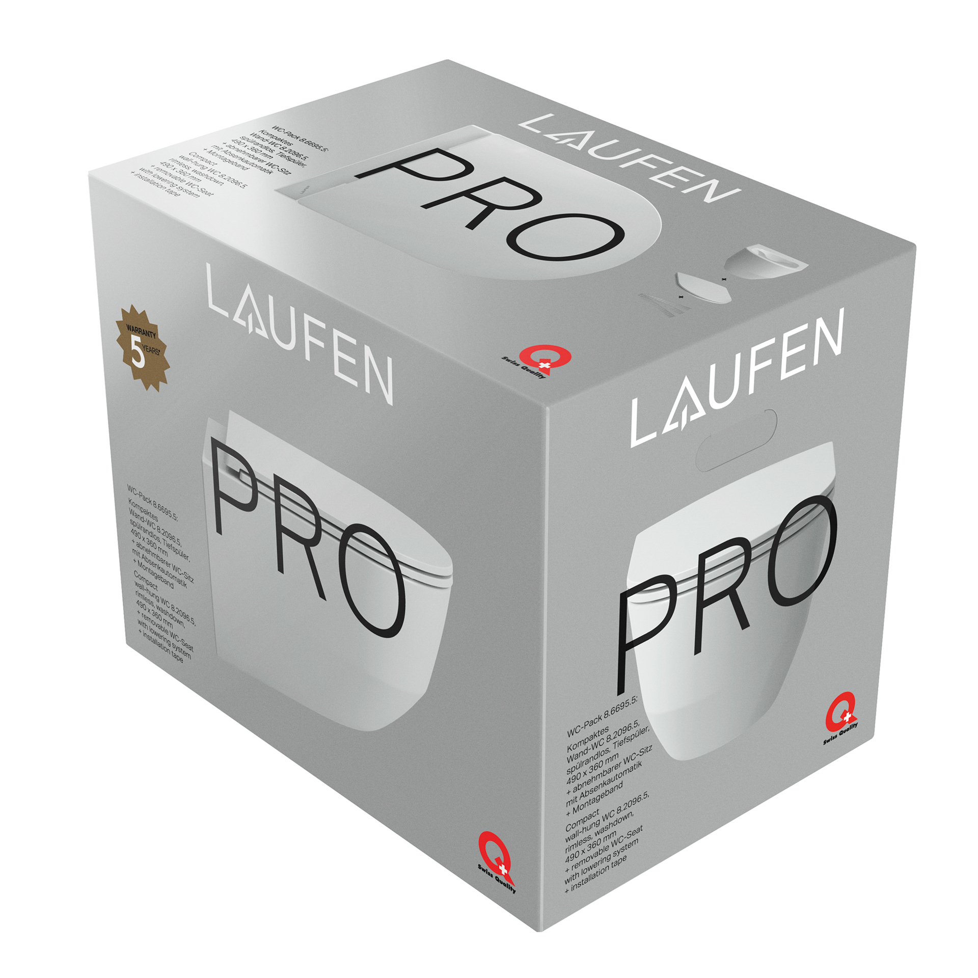 Laufen Pack T-WC wandh.+Sitz PRO 490x360 spuelrandlos Ausf.kurz verd. Befestig. We H8669550000001