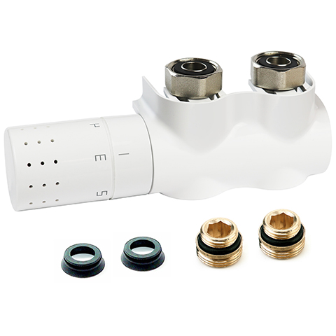 Flamco Ventilhahnblock Autosar ThermodDesign Eck links mit Th.-Kopf und Blende, weiss L234019001