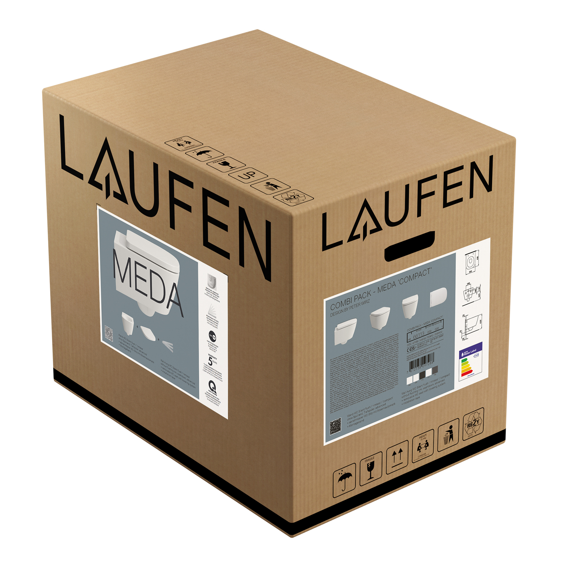 Laufen Pack T-WC wandh.+Sitz MEDA 490x360 Silent Flush spuelrandlos Ausf.kurz weiss H8661130000001