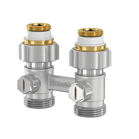 Flamco Hahnblock EXCL. Durchg. D1/50 G3/4i x G3/4a MS vern. m. Nippel F10010