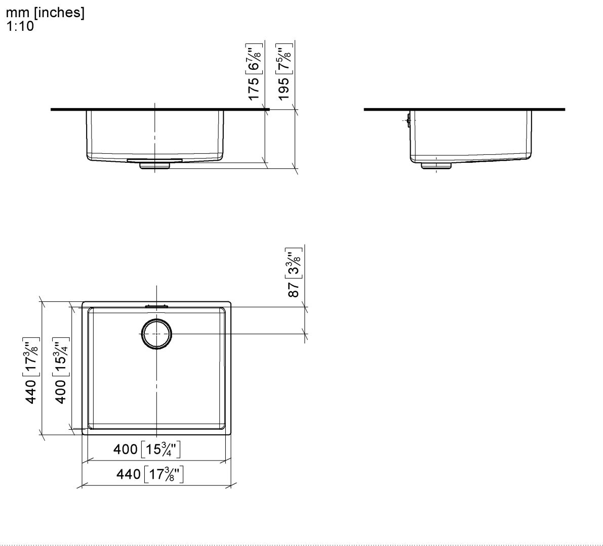 Dornbracht Einzelbecken SERIENNEUTRAL 38400004 Edelstahl gebuerstet 38400004-86
