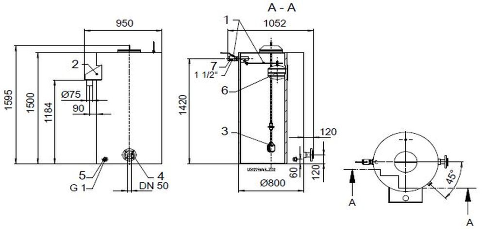 KSB Vorbehaelter mit freiem Auslauf Vges 750 l, Vnutz 500 l, R 1 1/2" 01141901