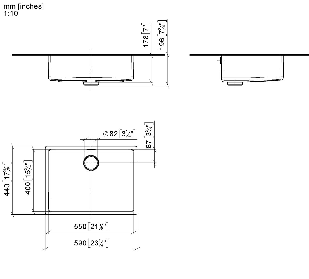 Dornbracht Einzelbecken SERIENNEUTRAL 38550004 Edelstahl gebuerstet 38550004-86