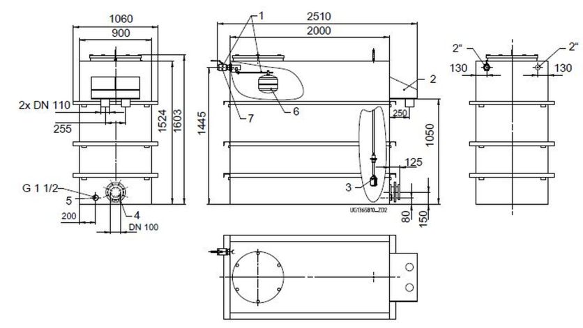 KSB Vorbehaelter mit freiem Auslauf Vges 2700 l, Vnutz 1500 l, 2 x R 2" 01371657