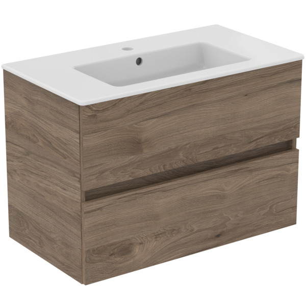 Ideal Standard Moebelpaket Eurovit+ m.WT 81cm Weiss u.Schrank 80cm 2 Ausz. Nussbaum geflammt R0574Y9