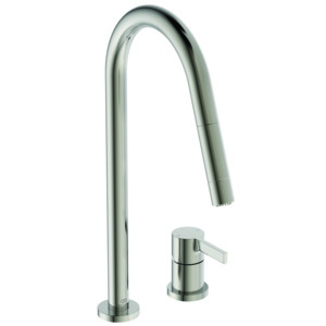 Ideal Standard 2-Loch-Kuechenarmatur Gusto Ausld.240mm 2F-Brause Silver Storm BD424GN