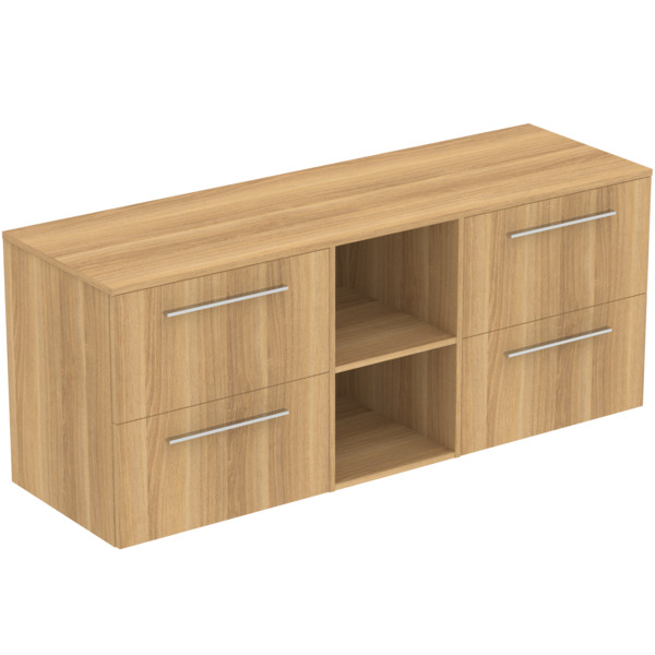 Ideal Standard Moebel-Set 160cm i.life B 4 Auszuege 2 mi.off.Faecher Gr.Chrom Eiche Natur T5844NX