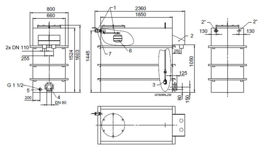 KSB Vorbehaelter mit freiem Auslauf Vges 1800 l, Vnutz 1080 l, 2 x R 2" 01371576