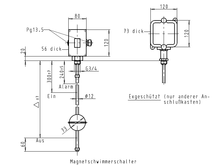 KSB Magnetschwimmerschalter MS 100 z. Einschrauben, 1.4571, max. 120 Grad C 11178906