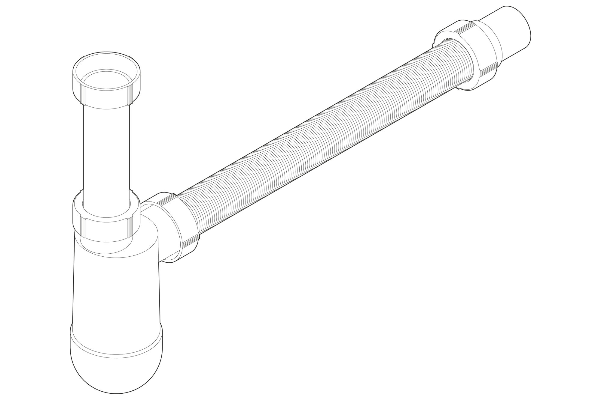 Ersatzteil, Siphon, G 1 1/4, Kunststoff weiss, flexibler Abgangsschlauch 9510351950