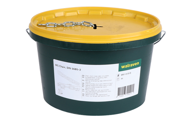 Walraven Rundstahlkette DIN5685-2 ev 16x5,4 30m im Eimer s=3,0 kurzgliedrig 0910013 Walraven Rundstahlkette DIN5685-2 ev 16x5,4 30m im Eimer s=3,0 kurzgliedrig 0910013