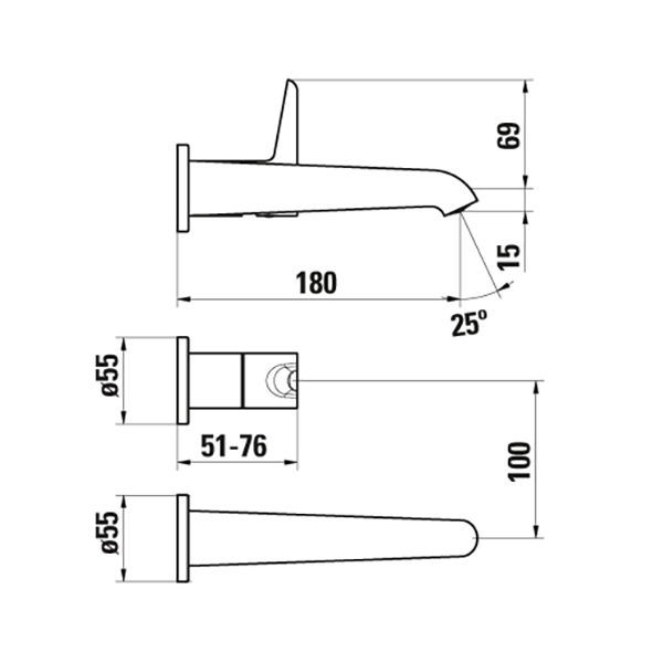 Laufen 2-Loch WT-Mischer UP PURE Ausladung 180 mm PVD Edelstahl-Optik gebuerstet HF901722423000