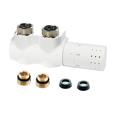 Flamco Ventilhahnblock Autosar ThermodDesign Durchgang mit Th.-Kopf und Blende, weiss L234015001