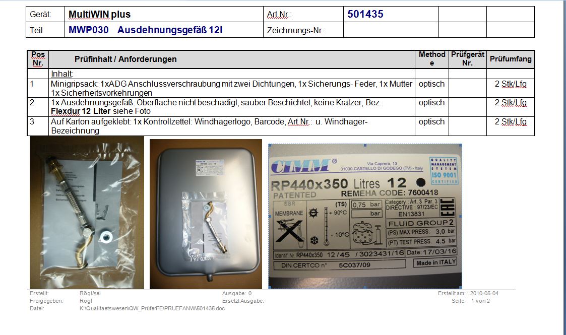 WINDHAGER AG 12L ohne Panzerschlauch zu MWP Ausdehnungsgefaess 12l ohne Panzerschl 501435