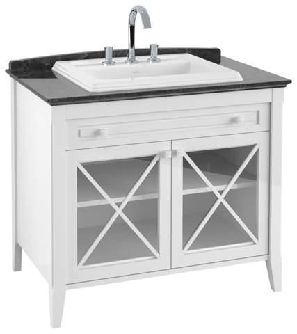 Villeroy Boch WaschtischUS Hommage 63 985x905x620mm 2trg. 1 Schubl. Waschtisch mtig WhiteMattLac/BlackMarble 898063R1