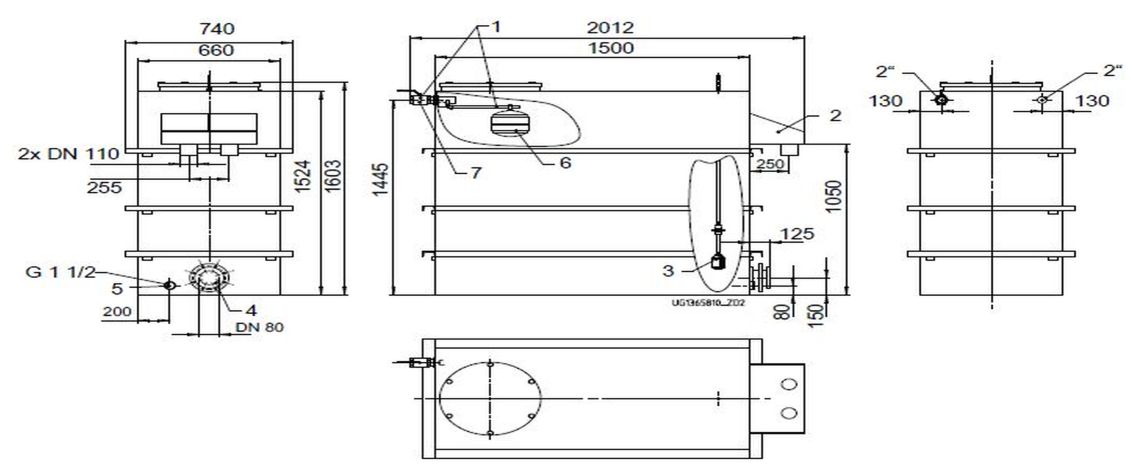 KSB Vorbehaelter mit freiem Auslauf Vges 1500 l, Vnutz 800 l, 2 x R 2" 01371575