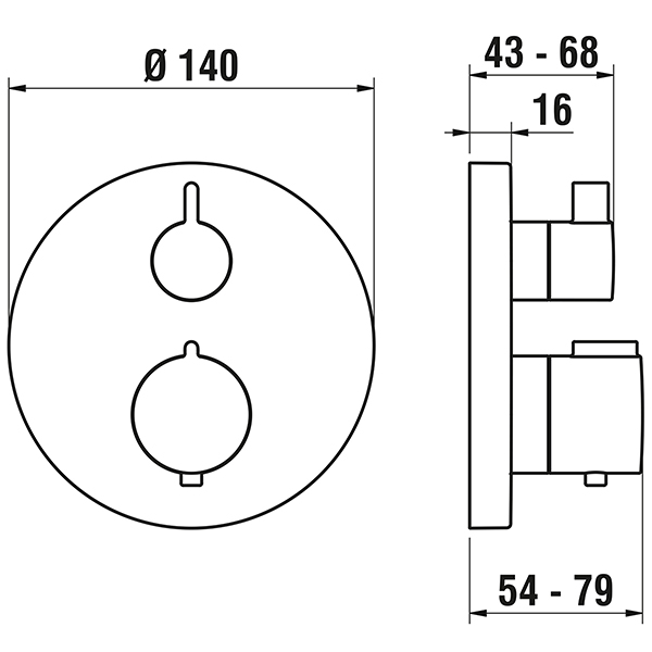 Laufen 2-Griff-Brausethermostat UP Twintherm 1-Mischw.-Abg. PVD Edelstahl-Optik HF905474423000
