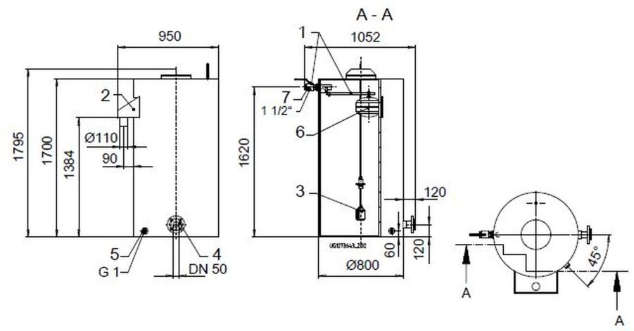 KSB Vorbehaelter mit freiem Auslauf Vges 850 l, Vnutz 600 l, R 1 1/2" 01374941