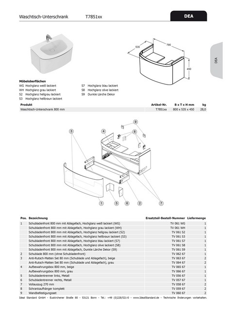 Ideal Standard Ablagebox DEA, fuer WT-US b:800mm, TV06567 TV06567