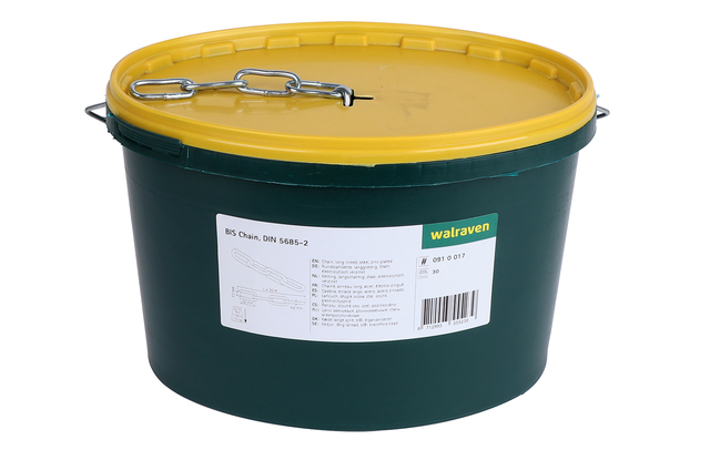 Walraven Rundstahlkette DIN5685-1 ev 32x7,2 30m im Eimer s=4,0 langgliedrig 0910017 Walraven Rundstahlkette DIN5685-1 ev 32x7,2 30m im Eimer s=4,0 langgliedrig 0910017