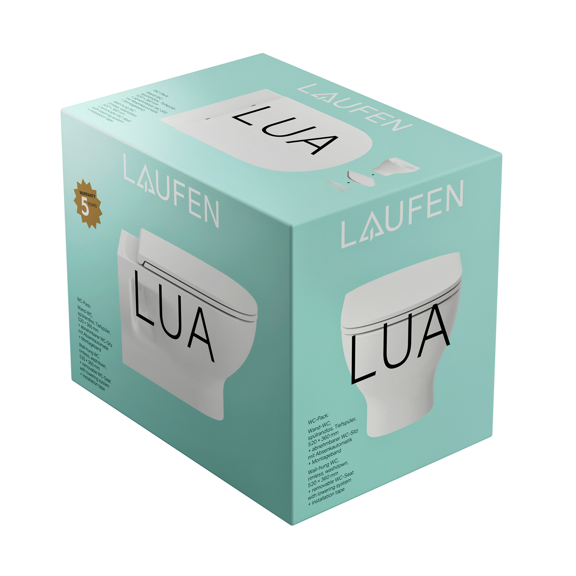 Laufen Pack T-WC wandh.+Sitz LUA 520x360 spuelrandlos offene Befestigung, weiss H8660810000001