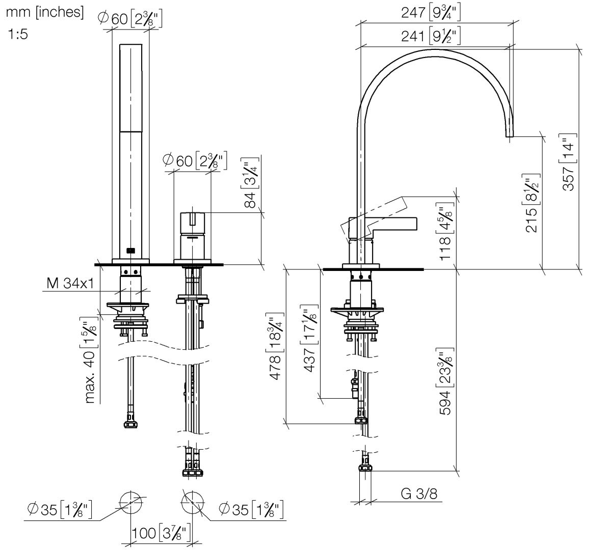 Dornbracht 2-Lochbatt. mit Einzelrosetten MEM 32815682 Messing gebuerstet (23kt Gold) 32815682-28