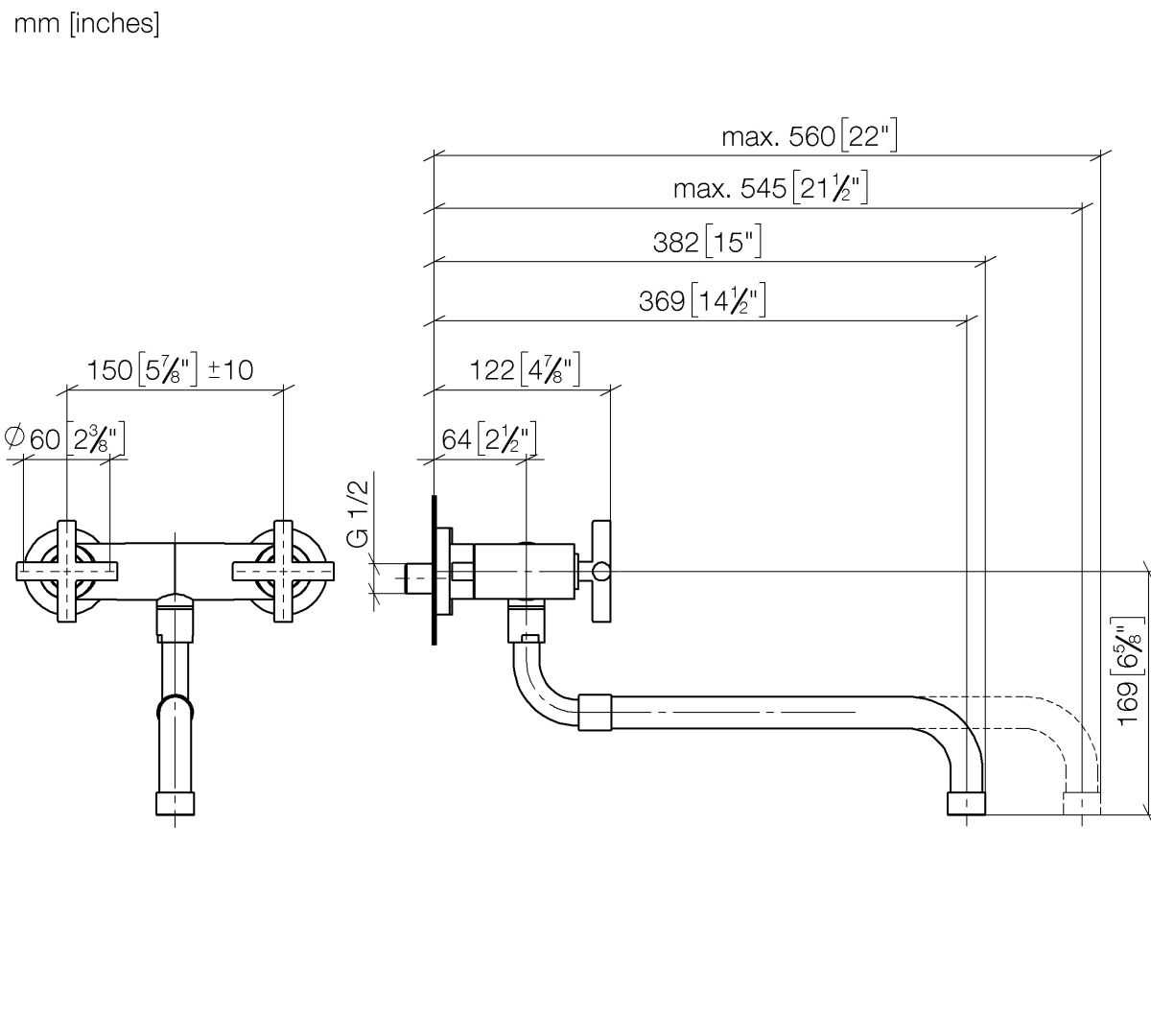 Dornbracht Wand-Brueckenbatt. TARA 31151892 Messing gebuerstet (23kt Gold) 31151892-28